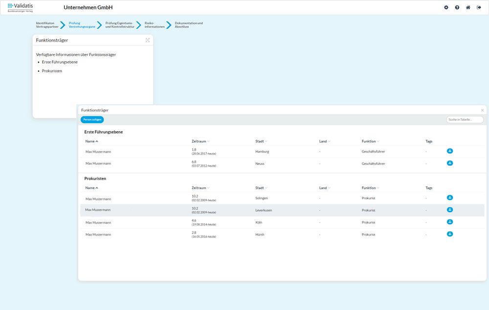 Screenshot Prüfung Vertretungsorgane KYC Complyer