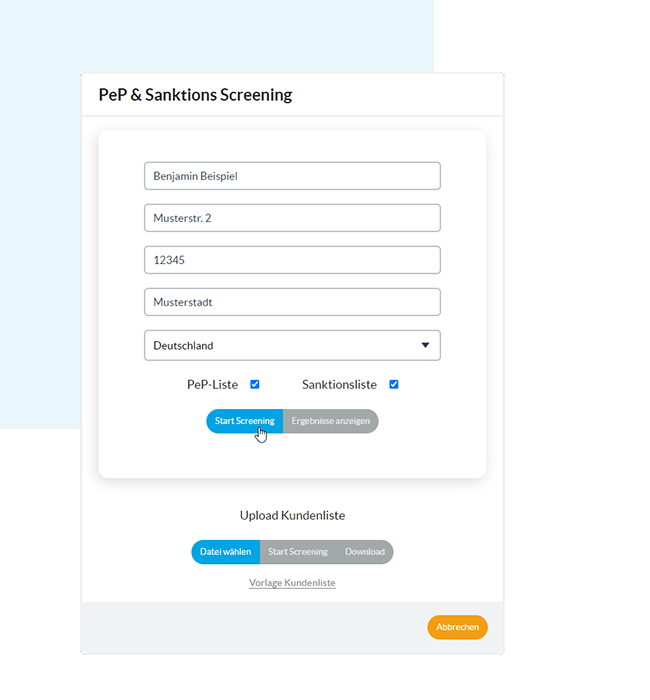 Complyer Suche PEP- und Sanktionslistenprüfung